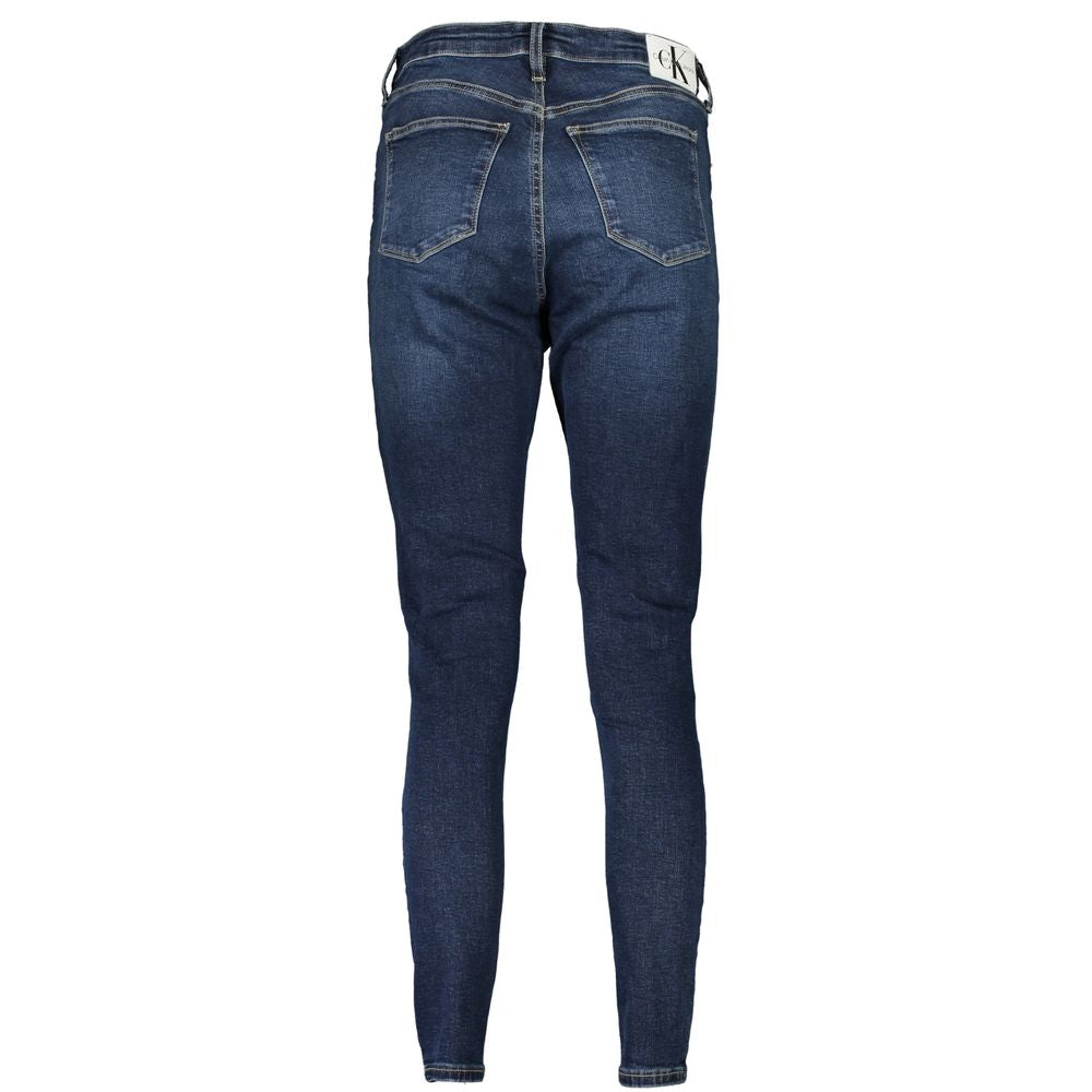 Back view of Calvin Klein Blue Cotton Women's Skinny Ankle Jean showcasing the high-rise design and sleek silhouette.