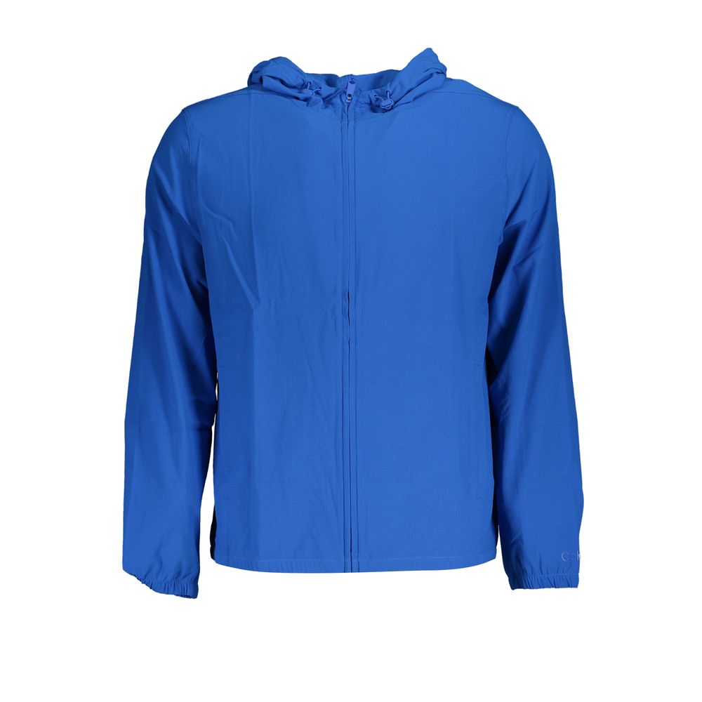 Calvin Klein Blue Polyester Men's Sport Jacket with hood and dual pockets, crafted for comfort, elegance, and performance.