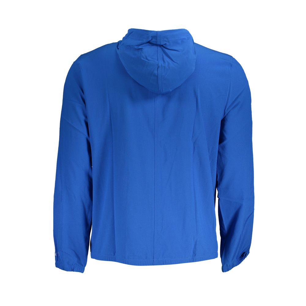 Calvin Klein Blue Polyester Men's Sport Jacket, back view, featuring hood and sleek design for style and comfort.