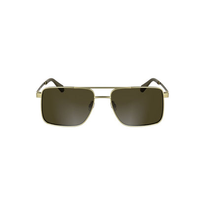 Calvin Klein Gold Metal Men Sunglass with square lenses and luxurious gold frame, featuring rich brown lenses for a bold style statement.