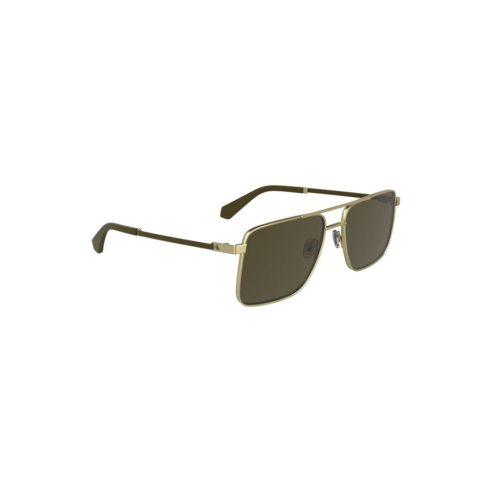 Calvin Klein Gold Metal Men Sunglass with square lenses and gold frames, perfect for sophisticated fashion-forward style.