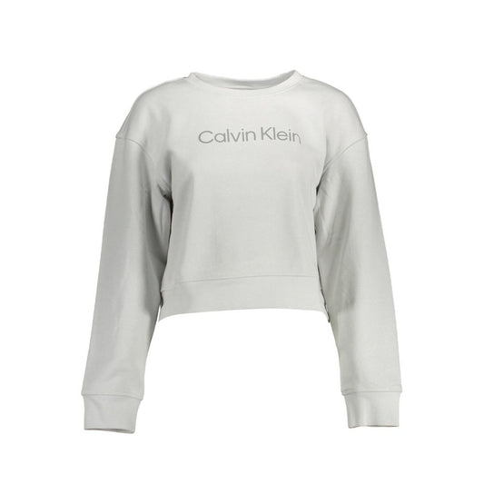 Calvin Klein Gray Cotton Women Sweater, stylish gray sweatshirt with logo, round neck, long sleeves, made of cotton blend, chic casual wear.