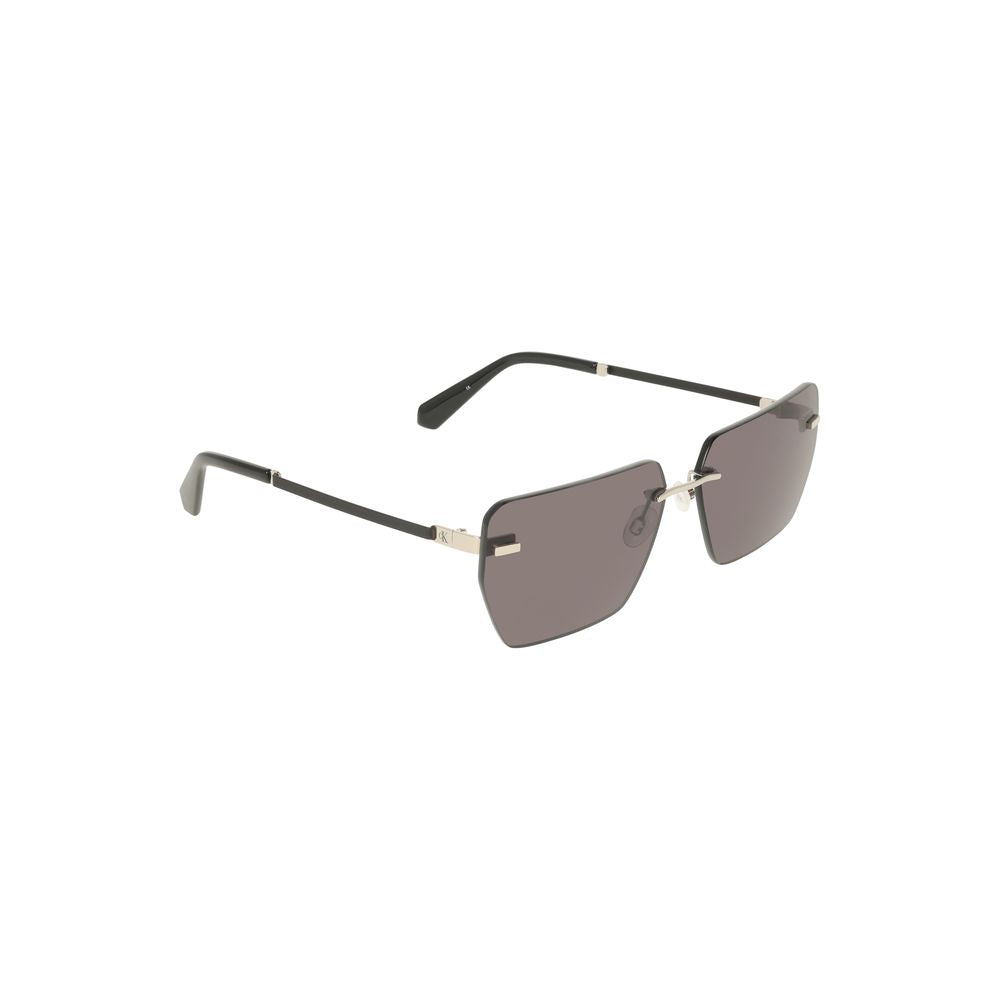 Calvin Klein Gray Metal Men Sunglasses with bold metal frame and smoky square lenses, showcasing luxury and contemporary style.