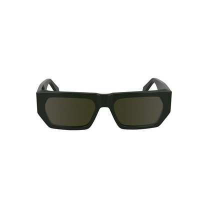 Calvin Klein "Green Acetate Men Sunglasses" with sleek bio-acetate frame and rectangular lenses, showcasing modern elegance and iconic branding.