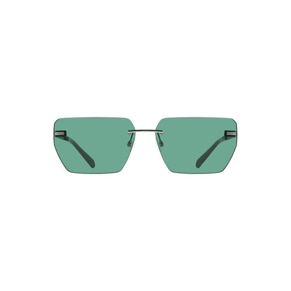 Calvin Klein Green Metal Men Sunglass with square green lenses and sleek metal frame, perfect for the fashion-forward individual.