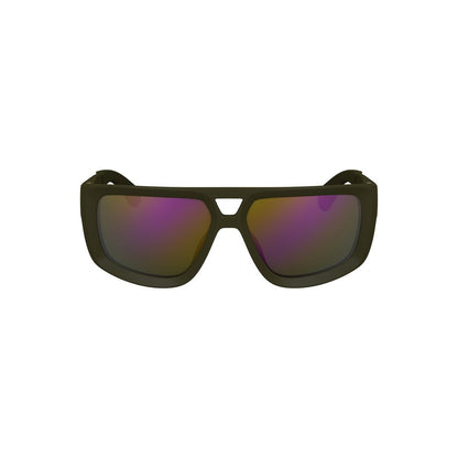 Calvin Klein Green Plastic Men Sunglass with square lenses and durable injected plastic frame, perfect for a stylish sun-soaked adventure.