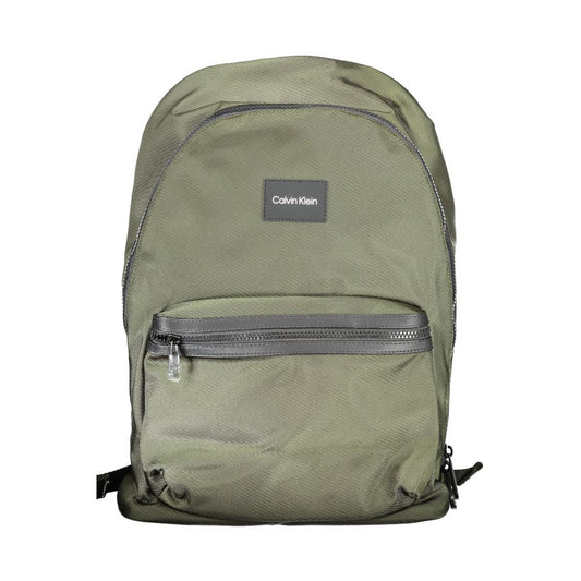 Calvin Klein Green Polyester Backpack with adjustable straps, external pocket, water repellent, and logo, ideal for laptop storage.