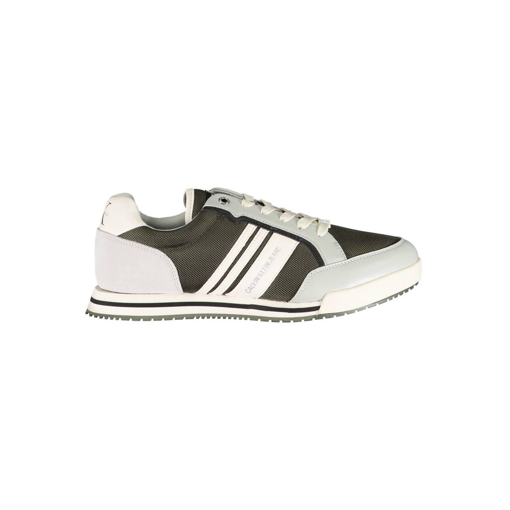 Calvin Klein Green Polyester Men Sneaker with contrasting details and Calvin Klein logo, perfect for stylish comfort.