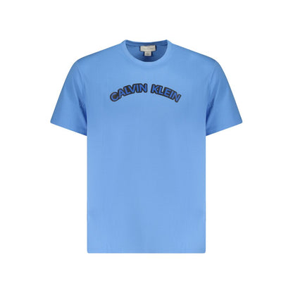 Calvin Klein Light Blue Cotton Men T-Shirt with logo print, elegant crew neck design for modern trendsetters.