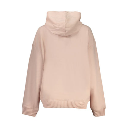 Back view of Calvin Klein Pink Cotton Women Sweater, hooded sweatshirt with ribbed cuffs, showcasing casual elegance and comfort.