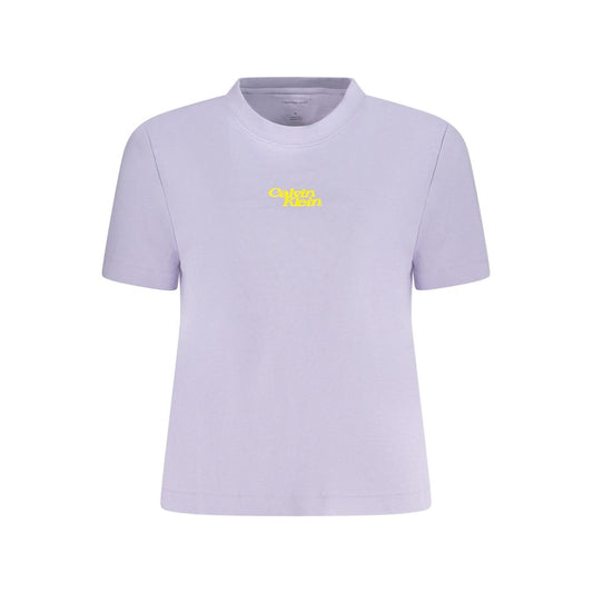 Calvin Klein Purple Cotton Women T-Shirt with logo, crew neck, and short sleeves in a sleek purple hue.