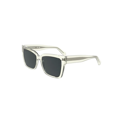Calvin Klein Transparent Plastic Men Sunglass with UV-protective smoke lenses and sleek square frame on a white background.