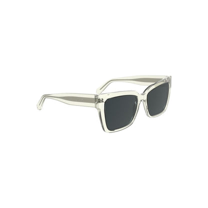 Calvin Klein Transparent Plastic Men Sunglass with sleek square frames and smoke lenses for UV protection. Fashion-forward design.
