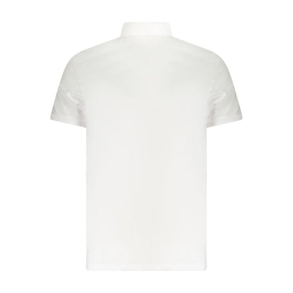 Rear view of a Calvin Klein White Cotton Men Polo Shirt showcasing timeless elegance and comfort.