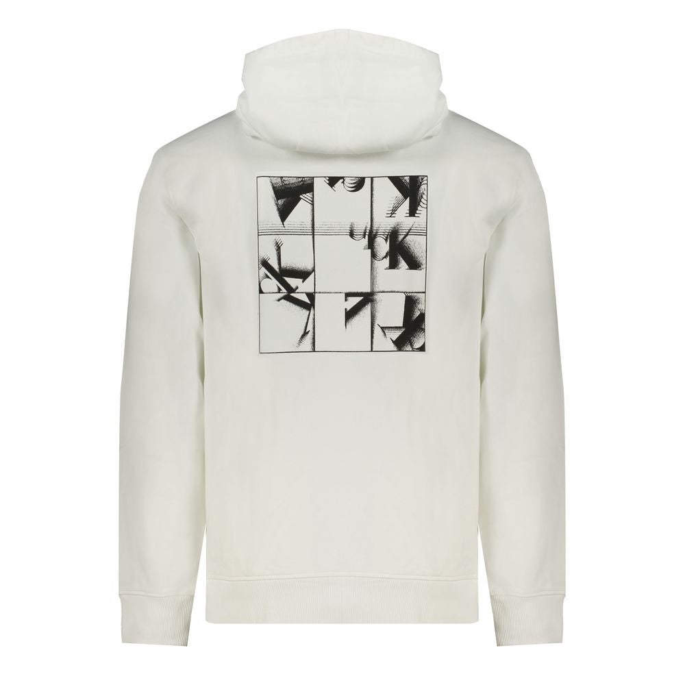 Calvin Klein White Cotton Men Sweater with Hood featuring logo design on the back.
