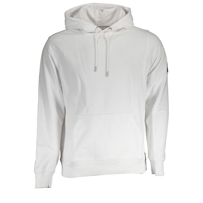 Calvin Klein White Cotton Men's Sweater with long sleeves and central pocket, featuring the iconic Calvin Klein logo for urban style.