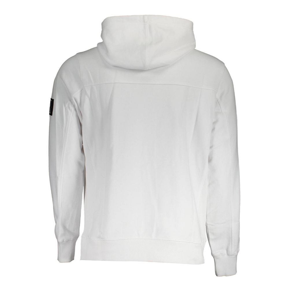Rear view of Calvin Klein White Cotton Men's Sweater showcasing hood and sleek design.