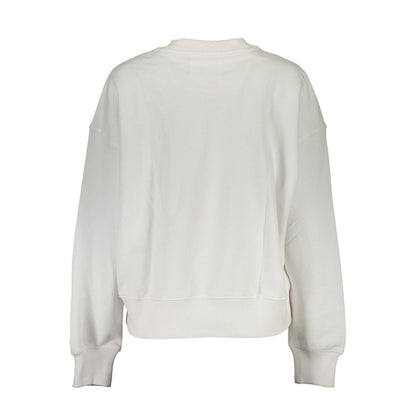 Back view of Calvin Klein White Cotton Women Sweater, showcasing premium material and iconic design for stylish comfort.