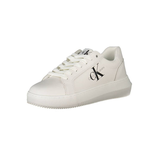 Calvin Klein White Polyester Women Sneaker with iconic logo, crafted for eco-conscious trendsetters.