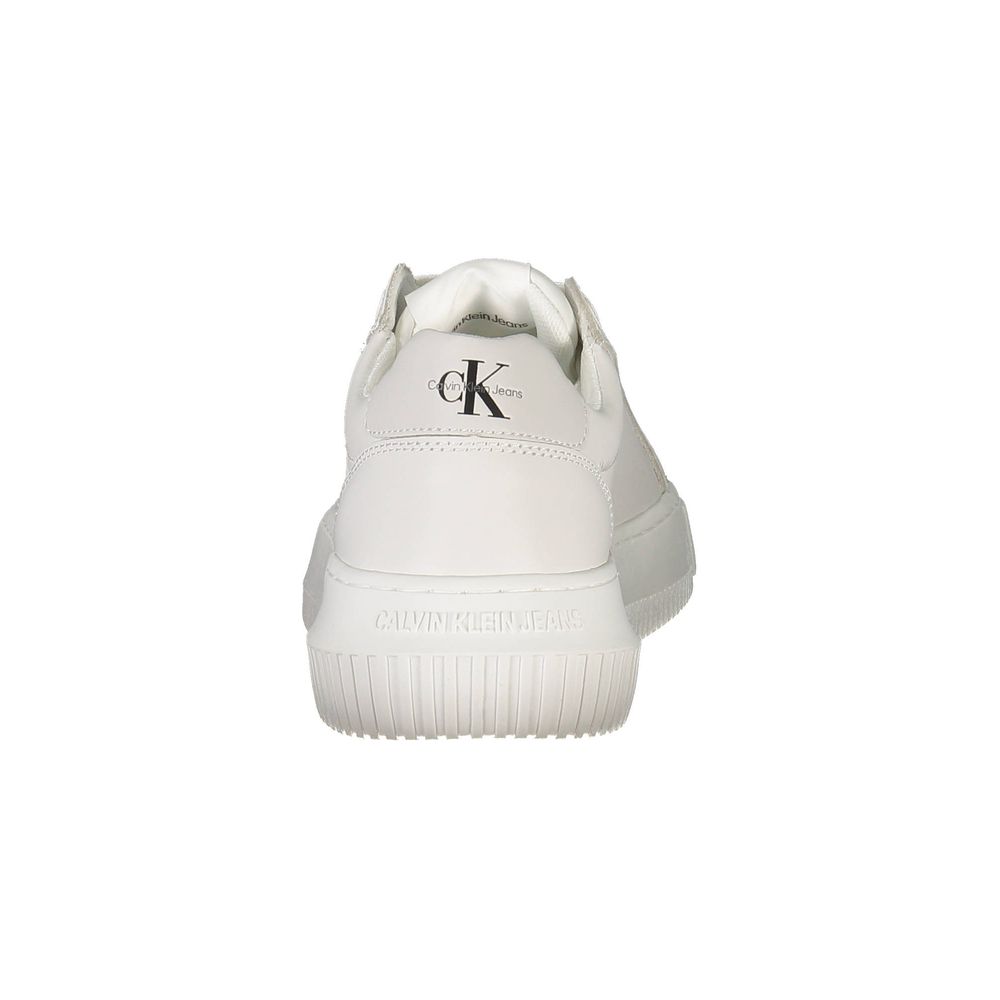 Calvin Klein White Polyester Women Sneaker showcasing logo and sustainable design elements.