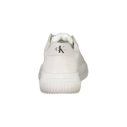 Calvin Klein White Polyester Women Sneaker showcasing logo and sustainable design elements.
