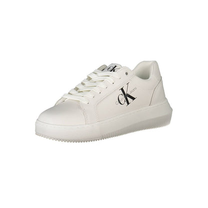 Calvin Klein White Polyester Women Sneaker with logo print and sustainable recycled material for eco-conscious fashion lovers.