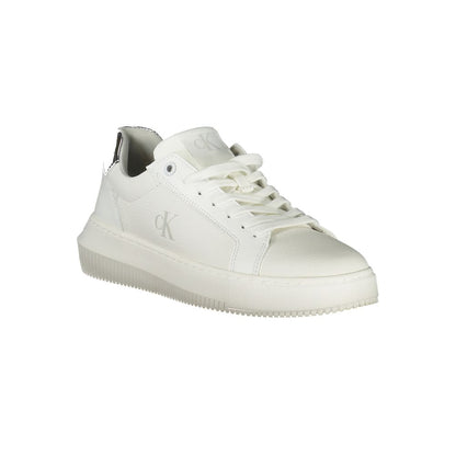 Calvin Klein White Polyethylene Women Sneaker with silver accents and removable footbed, showcasing luxury brand style and comfort.