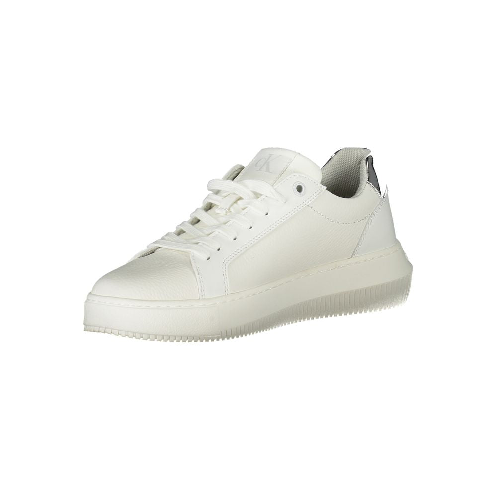 Calvin Klein White Polyethylene Women Sneaker with silver accents and logo, showcasing sporty elegance and removable footbed for custom fit.