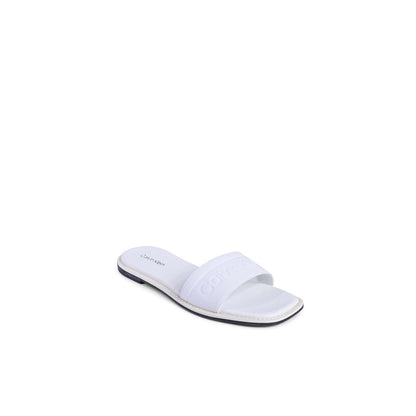 Calvin Klein White Recycled Polyester Sandals with natural rubber sole, showcasing elegant design and eco-friendly materials.