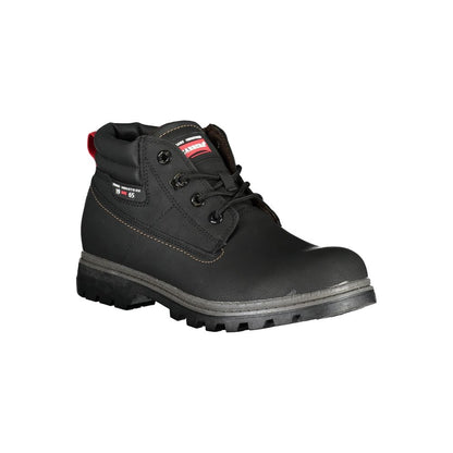 Carrera Black Polyester Ankle boot with laces, featuring contrast details and logo.