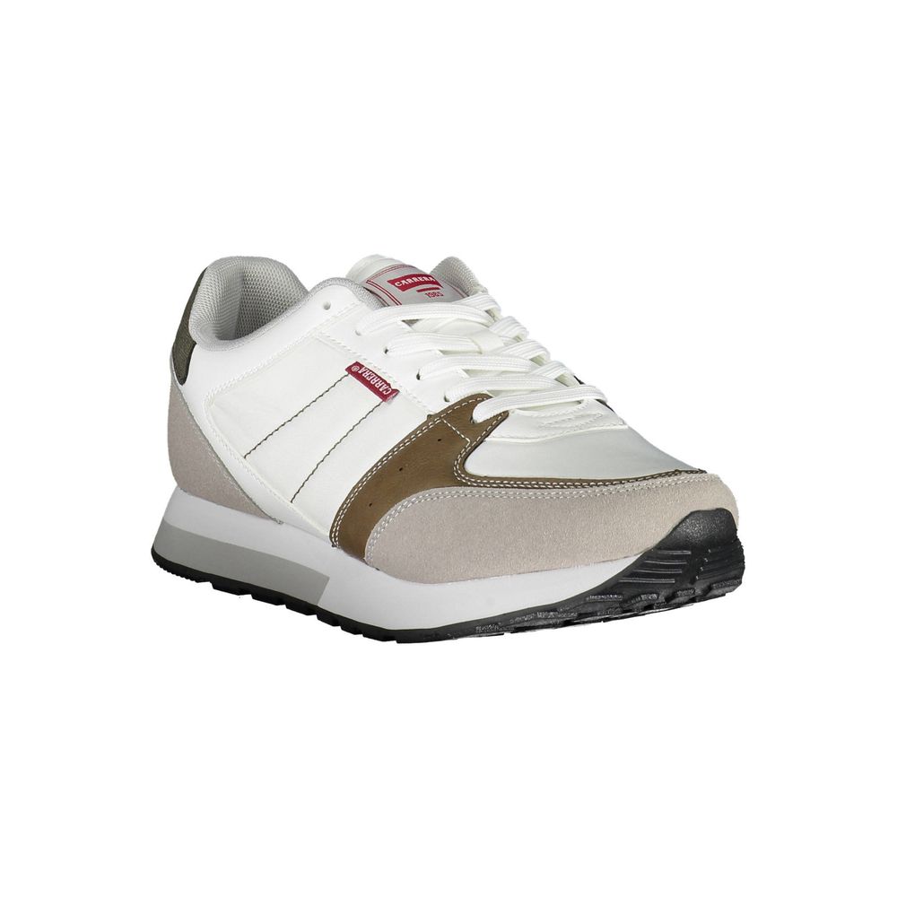 Carrera White Polyester Men Sneaker with contrasting details and Carrera logo, modern sports shoe for style and comfort.