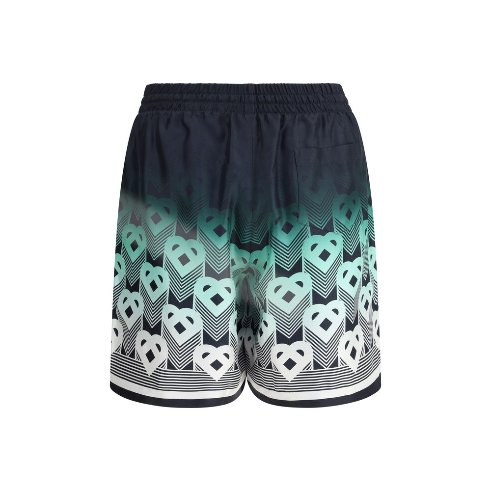 Casablanca Multicolor Silk Bermuda Shorts with heart monogram print, mint gradient, and elasticated waist inspired by Tokyo's Park Hyatt.