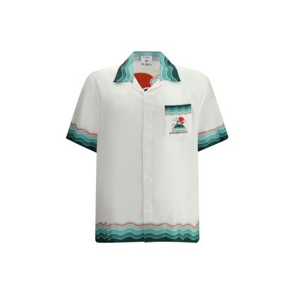 Casablanca White Silk Pattern Shirt with Cuban Collar and Iconic Japanese-Inspired Print