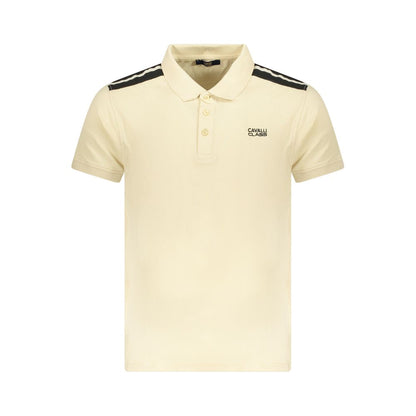 Cavalli Class Beige Cotton Men Polo Shirt with embroidery logo, elegant short-sleeve fashion, crafted from plush cotton for a modern style.