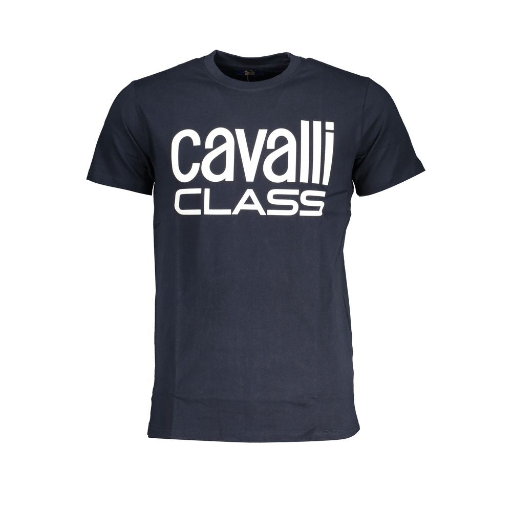 Cavalli Class Blue Cotton T-Shirt, short sleeved, crew neck, with logo print, casual style for men.