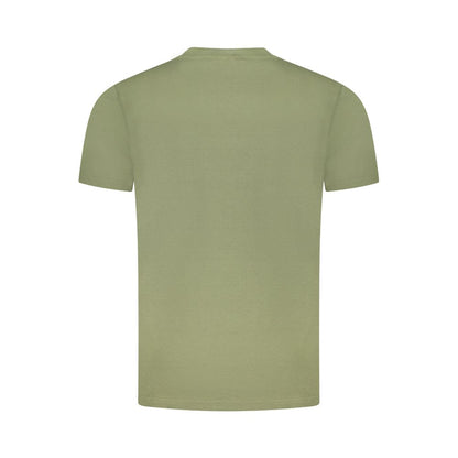Back view of Cavalli Class Green Cotton Men T-Shirt showcasing luxury casual style, iconic print, and premium comfort in a short-sleeve design.