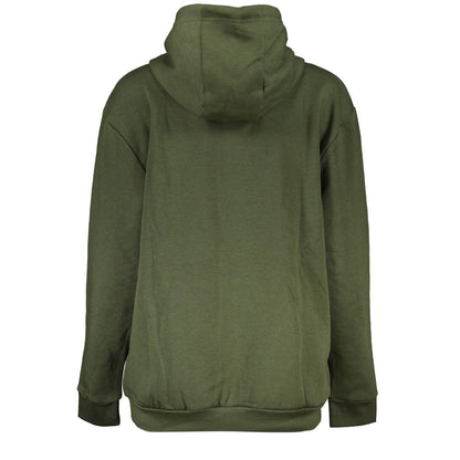 Back view of Cavalli Class Green Cotton Women Sweater showcasing its sleek hooded design and luxurious fabric blend.