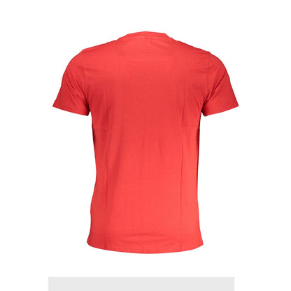 Cavalli Class Red Cotton T-Shirt, short-sleeved, crew neck, with logo print, back view.