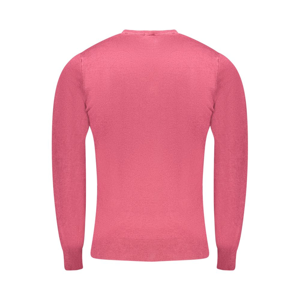 Cavalli Class Red Viscose Men Sweater with long sleeves and logo design, perfect for versatile style and comfort.