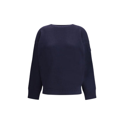 Chloé Blue Wool Sweatshirt with ribbed cuffs and hem, luxury cashmere blend, featuring a delicate Chloé logo on the sleeve.