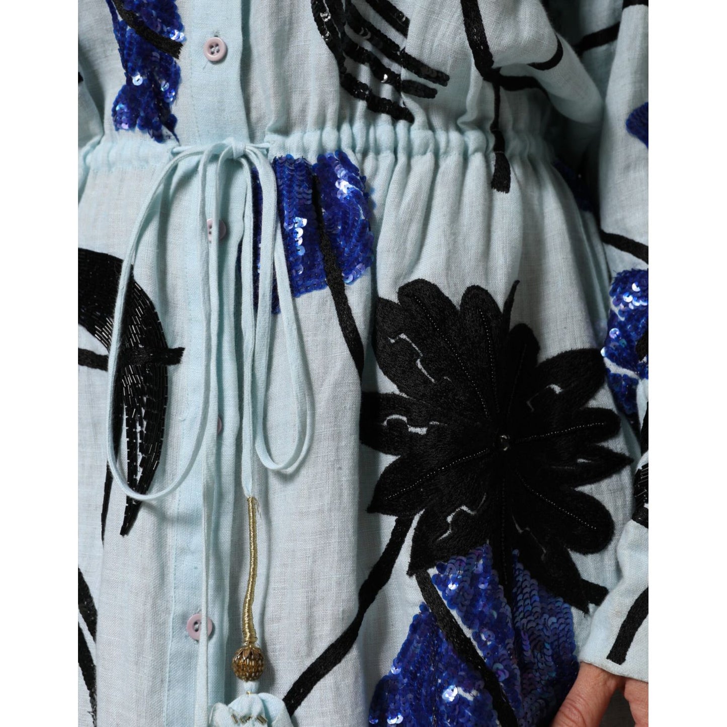 Christian Pellizzari Blue Sequin Embellished Shirt Maxi Dress