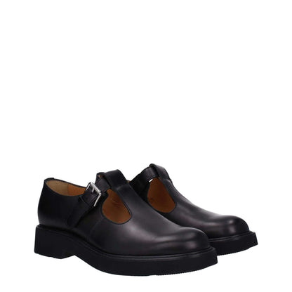 Church's Black Leather Oxfords And Derbies with buckle closure, round toe, rubber sole, 3.5 cm mid heels, casual style.
