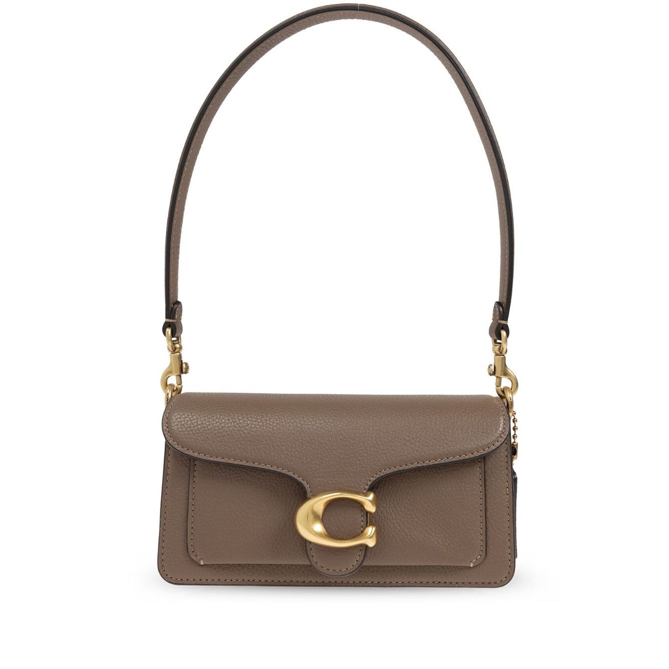 Coach Tabby 20 shoulder bag with leather design, multifunctional pockets, zip, snap closure, and removable strap.