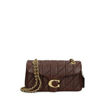 Coach Tabby 26 Shoulder Bag in chestnut brown quilted leather with C logo and chain strap.