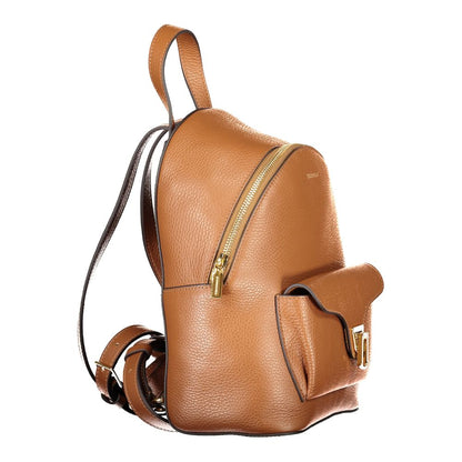 Coccinelle Brown Leather Women Backpack with adjustable straps and twist closure, showcasing Italian craftsmanship and chic design.