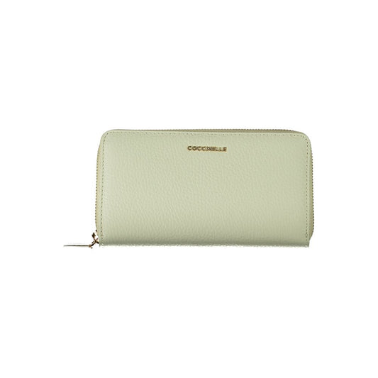 Coccinelle Green Leather Wallet with zip closure, logo, and multiple compartments for cards and coins.