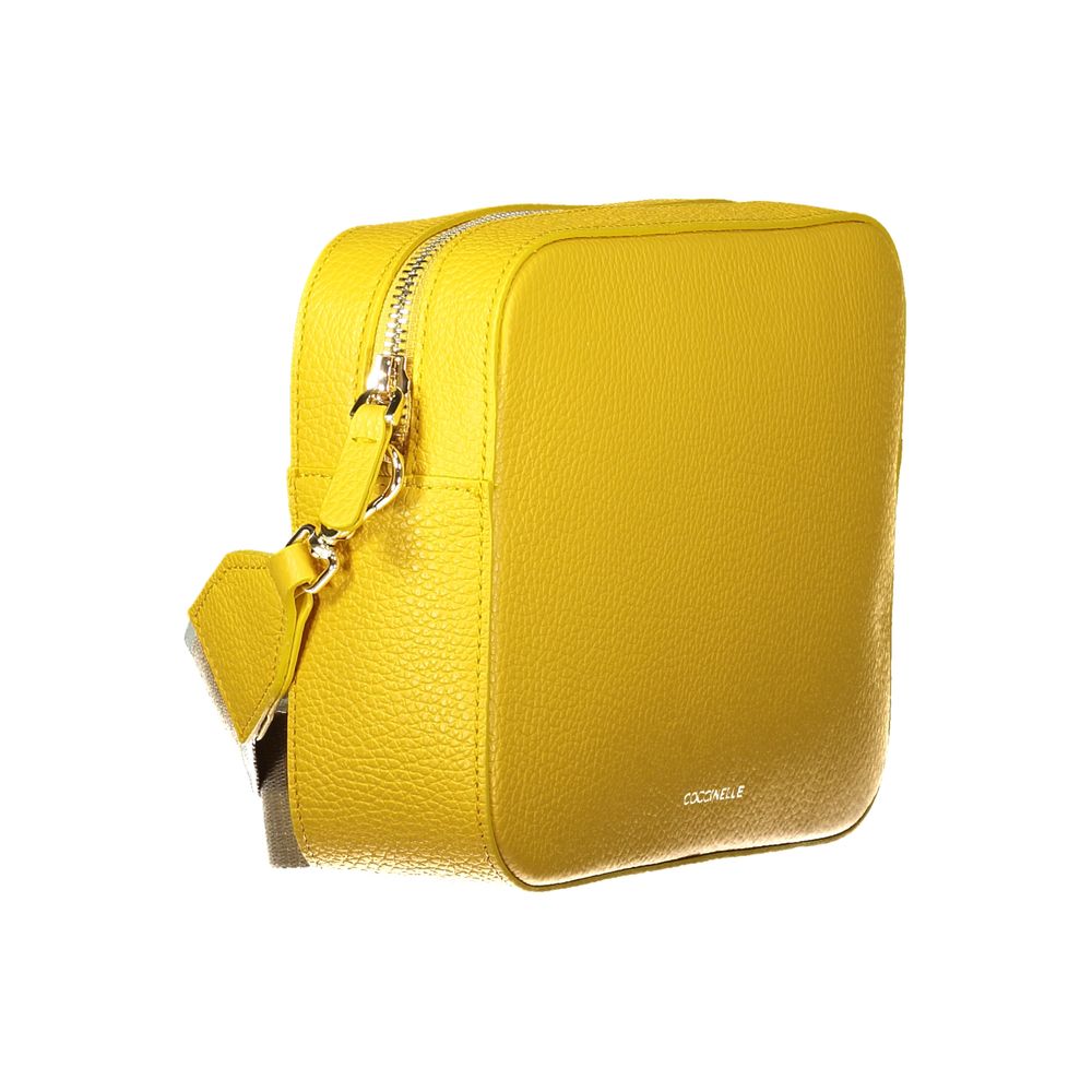 Coccinelle Yellow Leather Women Handbag with removable strap and zip closure