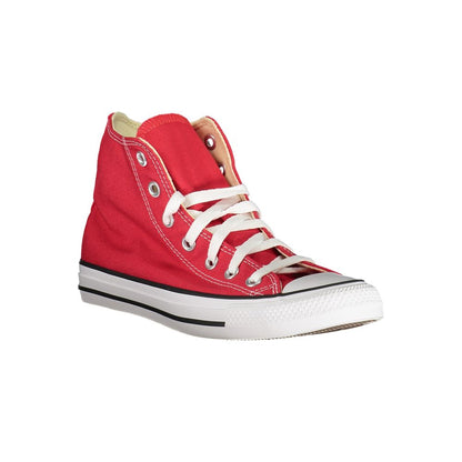 Converse Red Polyester Sneaker, high sports shoe with laces, unisex, contrast sole, logo