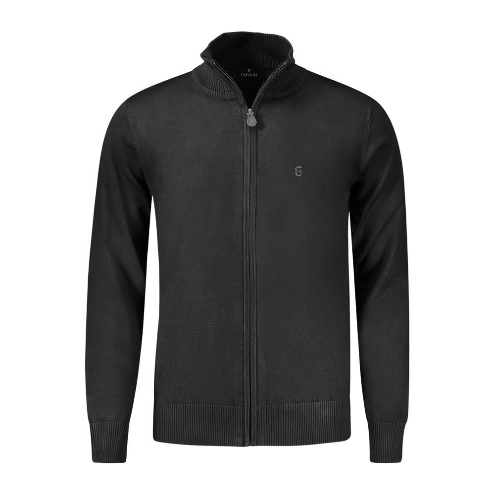 Coveri Moving Black Nylon Sweater with long sleeves, zip closure, and embroidery logo. Perfect for a stylish and warm look.