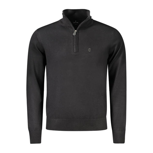 Coveri Moving Black Viscose Men SweaterElevate your style with the Coveri Moving long-sleeved sweater featuring a contemporary half-zip design. Its sleek black hue and prominent brand embroidery command attention, while the luxurious blend of 20% nylon an